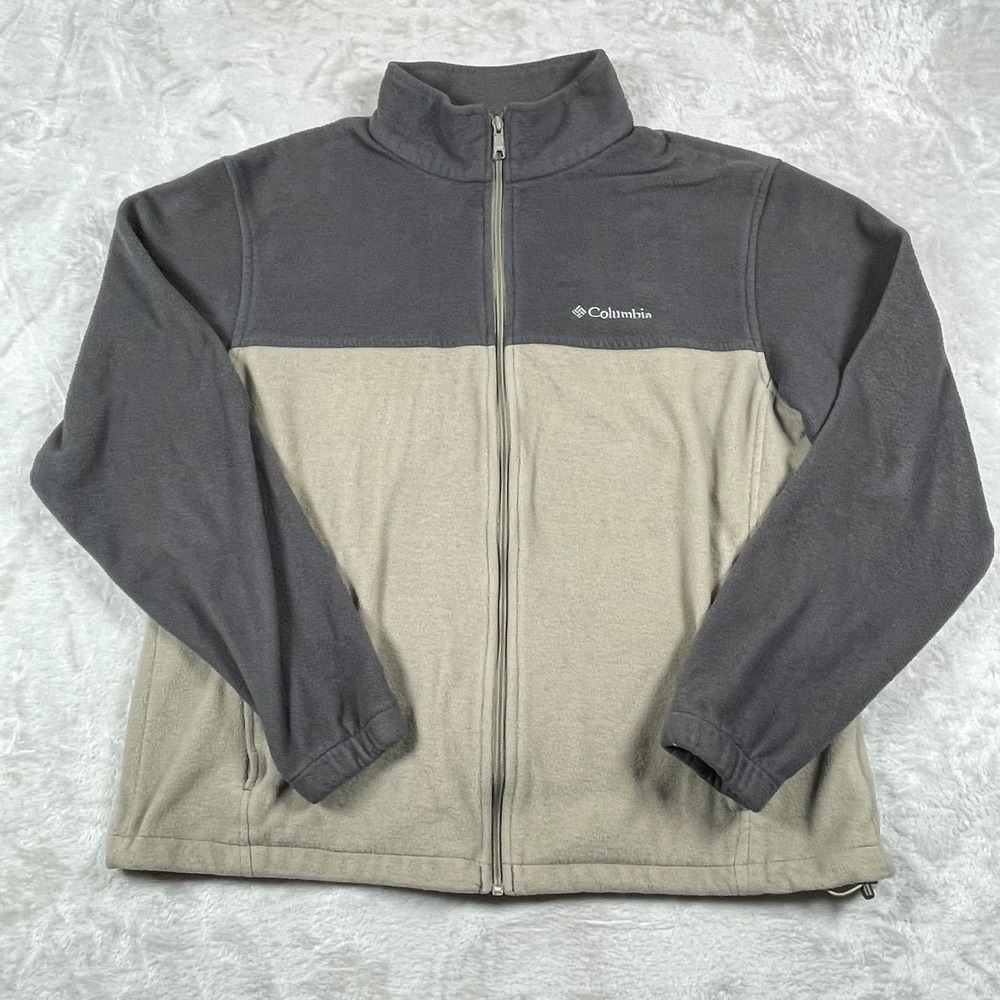 Columbia Men's Fleece Jacket Colorblock Gray Beige Full Zip Size XL